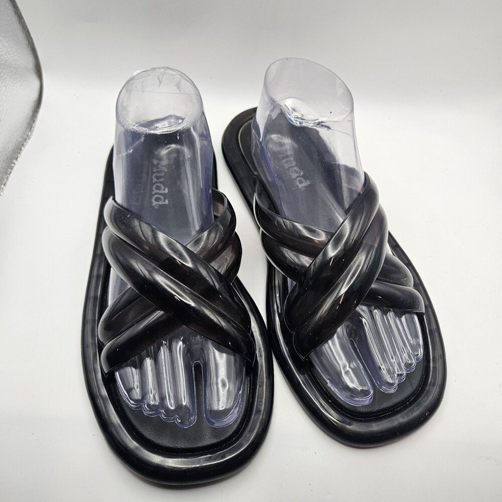 Mudd Womens Black Bubble Criss Cross Slides Y2K Comfort Preppy Travel Sz US 9
